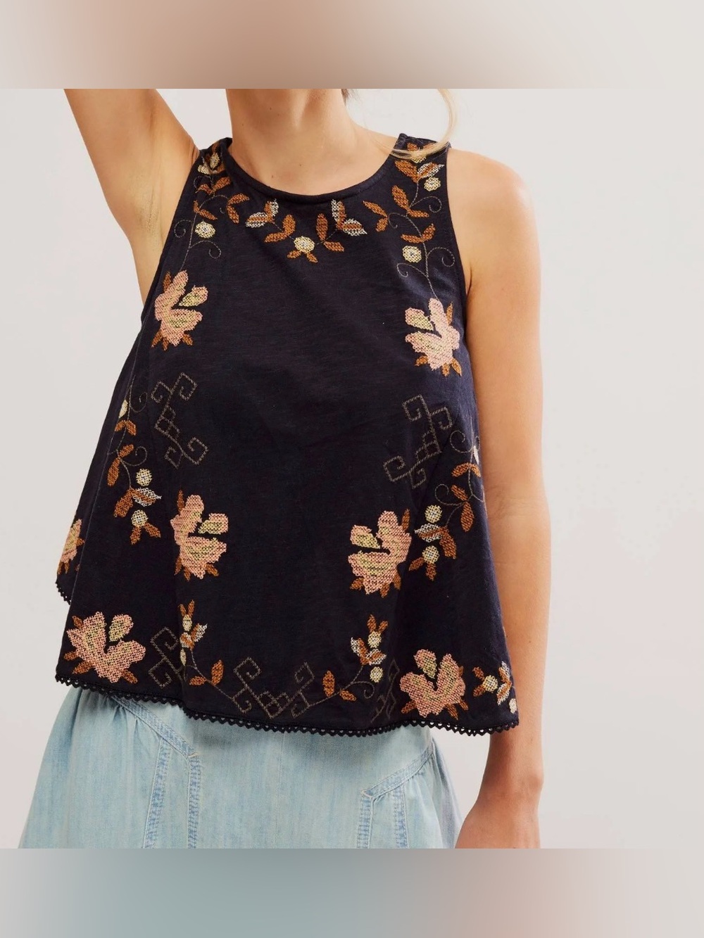 NWT Free People Boho Chic Cotton Whimsical Fun & Flirty Flowy Embroidered Top xs